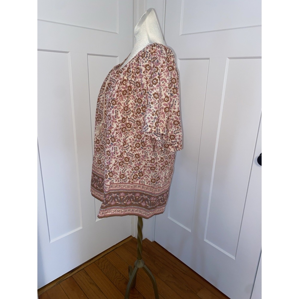 Faherty Florence Floral Top Organic Cotton Peasant Blouse Size Large - Picture 5 of 9